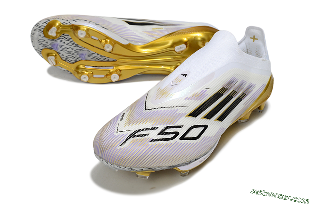 Adidas F50+ Elite Lightstrike Pro Laceless FG Low-Tops Soccer Cleats - White/Black/Gold 3