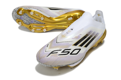 Adidas F50+ Elite Lightstrike Pro Laceless FG Low-Tops Soccer Cleats - White/Black/Gold