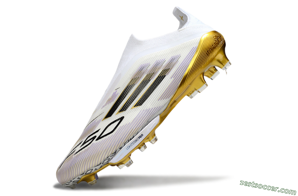 Adidas F50+ Elite Lightstrike Pro Laceless FG Low-Tops Soccer Cleats - White/Black/Gold 5