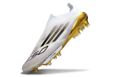 Adidas F50+ Elite Lightstrike Pro Laceless FG Low-Tops Soccer Cleats - White/Black/Gold