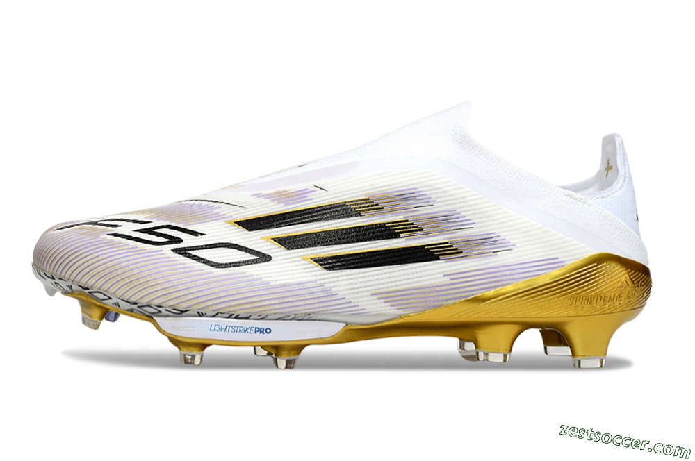 Adidas F50+ Elite Lightstrike Pro Laceless FG Low-Tops Soccer Cleats - White/Black/Gold 2