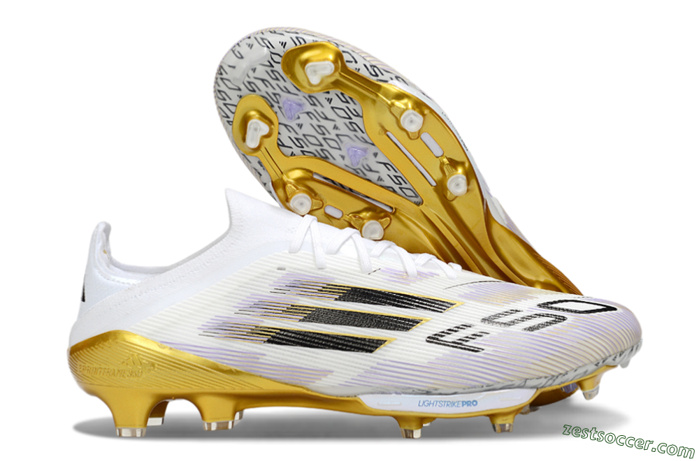 Adidas F50+ Elite Lightstrike Pro FG Low-Tops Soccer Cleats - White/Black/Gold 0