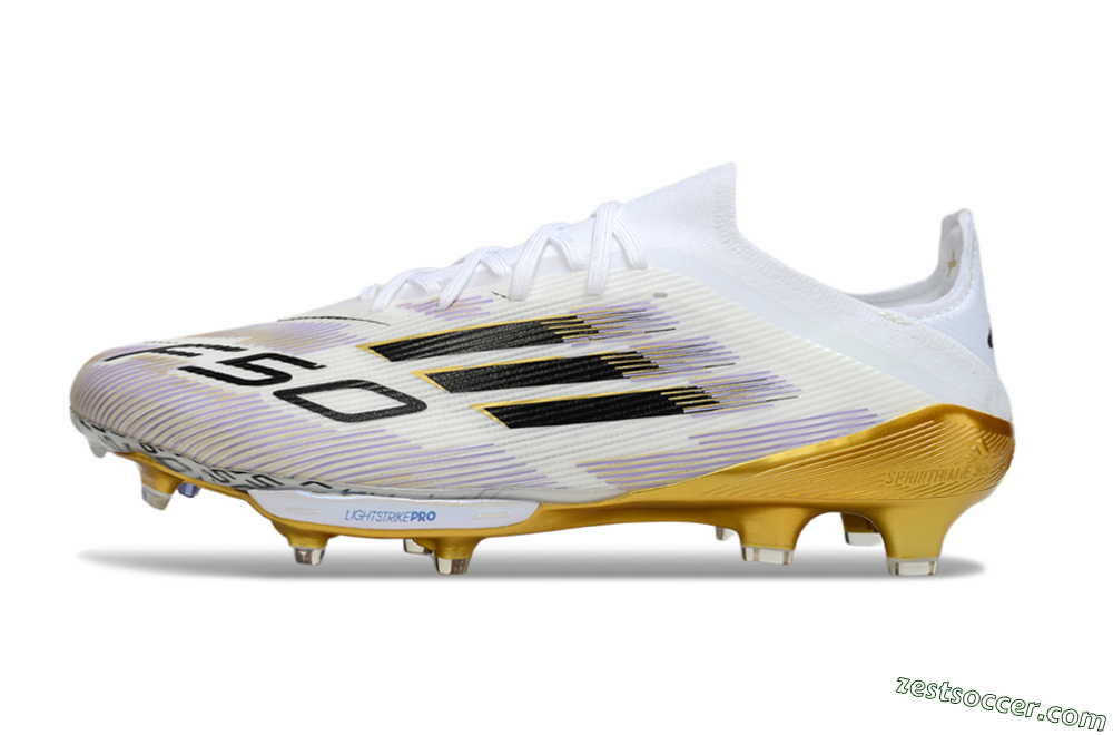 Adidas F50+ Elite Lightstrike Pro FG Low-Tops Soccer Cleats - White/Black/Gold 2