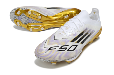 Adidas F50+ Elite Lightstrike Pro FG Low-Tops Soccer Cleats - White/Black/Gold
