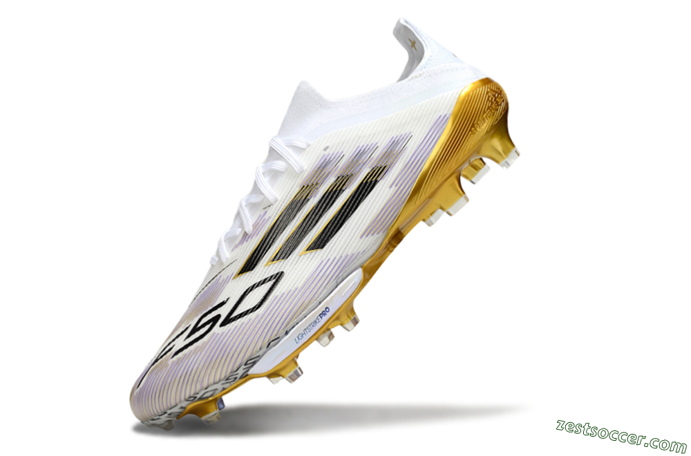Adidas F50+ Elite Lightstrike Pro FG Low-Tops Soccer Cleats - White/Black/Gold 5