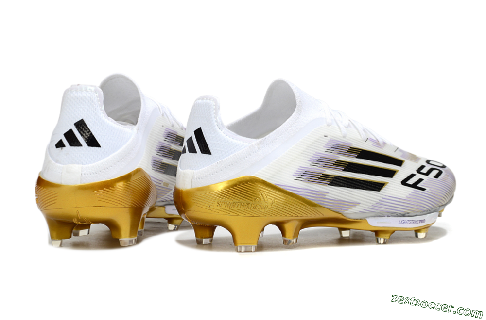 Adidas F50+ Elite Lightstrike Pro FG Low-Tops Soccer Cleats - White/Black/Gold 6