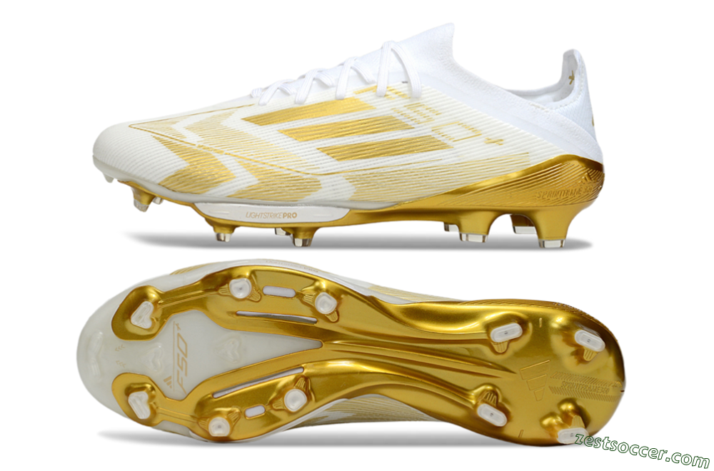 Adidas F50+ Elite Lightstrike Pro FG Low-Tops Soccer Cleats - White/Gold 1