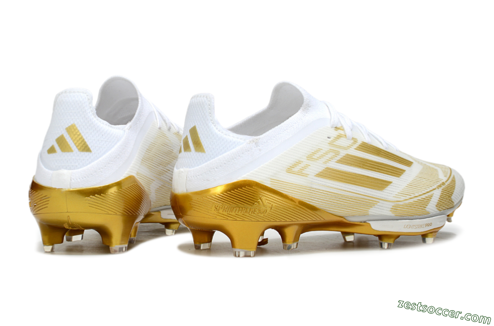 Adidas F50+ Elite Lightstrike Pro FG Low-Tops Soccer Cleats - White/Gold 6
