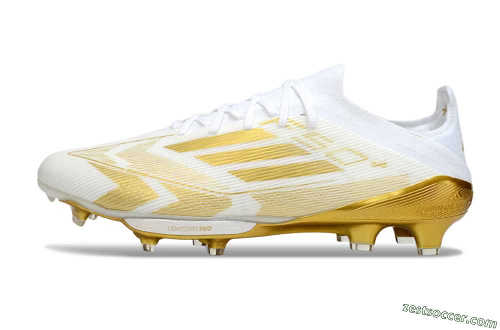 Adidas F50+ Elite Lightstrike Pro FG Low-Tops Soccer Cleats - White/Gold 2