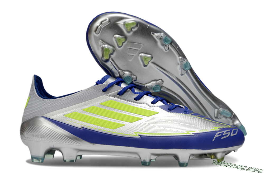 Messi x Adidas F50 Elite FG Low-Tops Soccer Cleats - Silver/Yellow/Blue 0