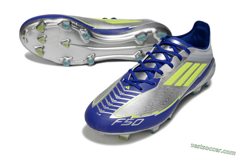 Messi x Adidas F50 Elite FG Low-Tops Soccer Cleats - Silver/Yellow/Blue 3