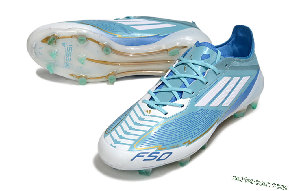 Messi x Adidas F50 Elite FG Low-Tops Soccer Cleats - Jade/White/Blue 3