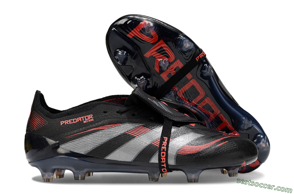 Adidas Predator 25 Elite Foldover Tongue FG Low-Tops Soccer Cleats - Black/Silver/Red 0