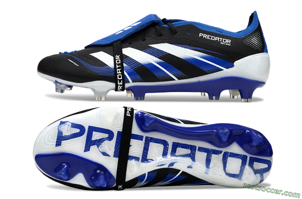 Adidas Predator 25 Elite Foldover Tongue FG Low-Tops Soccer Cleats - Black/White/Blue 1