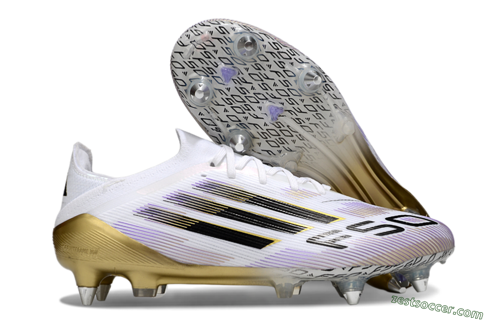 Adidas F50 Elite SG Low-Tops Soccer Cleats - White/Purple/Gold 0