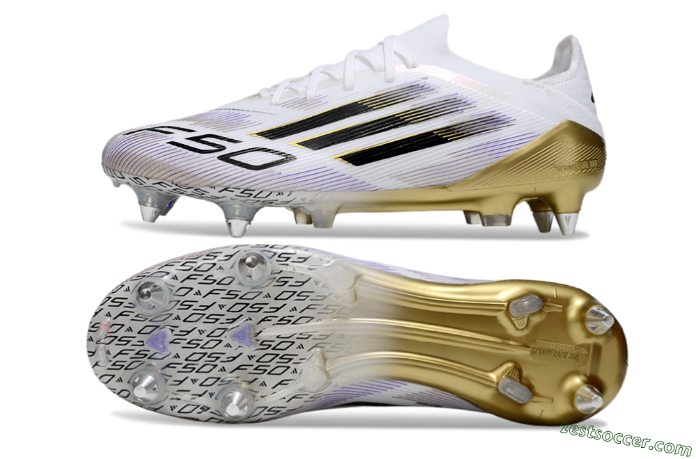 Adidas F50 Elite SG Low-Tops Soccer Cleats - White/Purple/Gold 1