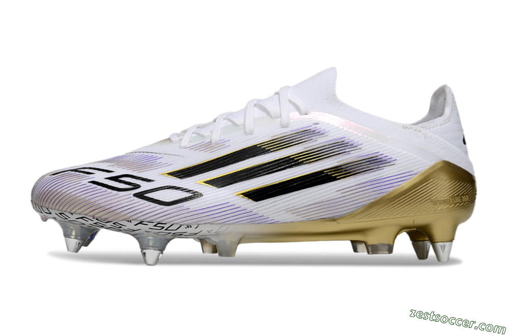 Adidas F50 Elite SG Low-Tops Soccer Cleats - White/Purple/Gold 2