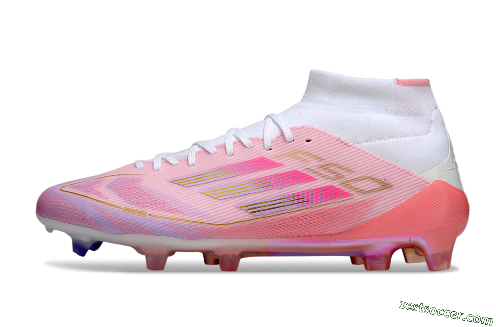 Adidas F50 Elite Mid FG High-Tops Soccer Cleats - Pink/Gold/White 2