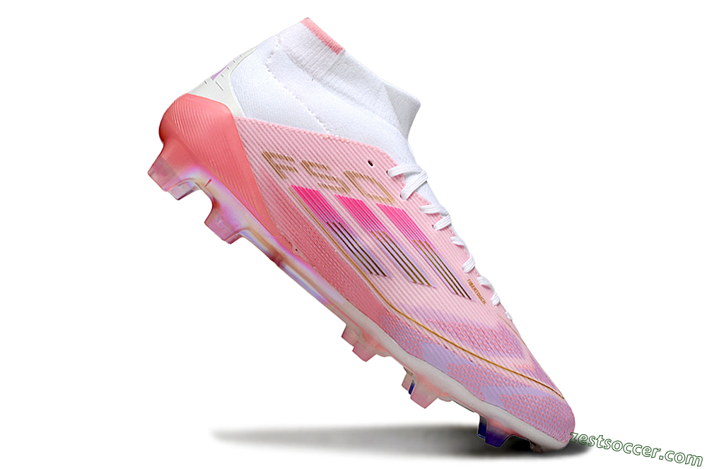 Adidas F50 Elite Mid FG High-Tops Soccer Cleats - Pink/Gold/White 4
