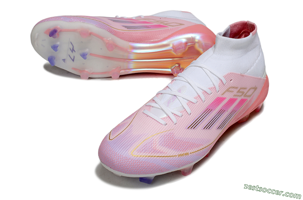 Adidas F50 Elite Mid FG High-Tops Soccer Cleats - Pink/Gold/White 3