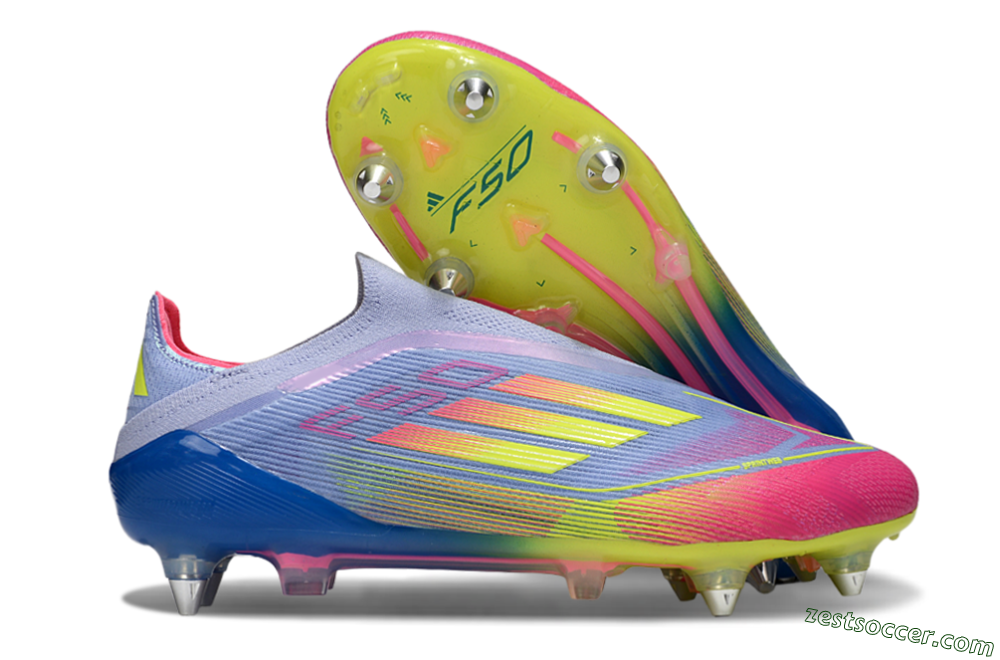 Adidas F50 Elite Laceless SG Low-Tops Soccer Cleats - Blue/Yellow/Pink 0
