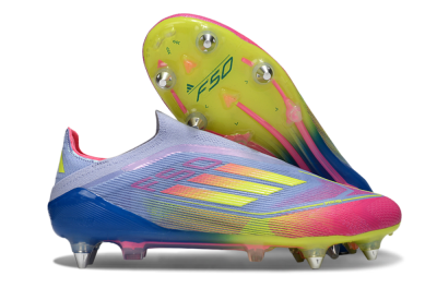 Adidas F50 Elite Laceless SG Low-Tops Soccer Cleats - Blue/Yellow/Pink