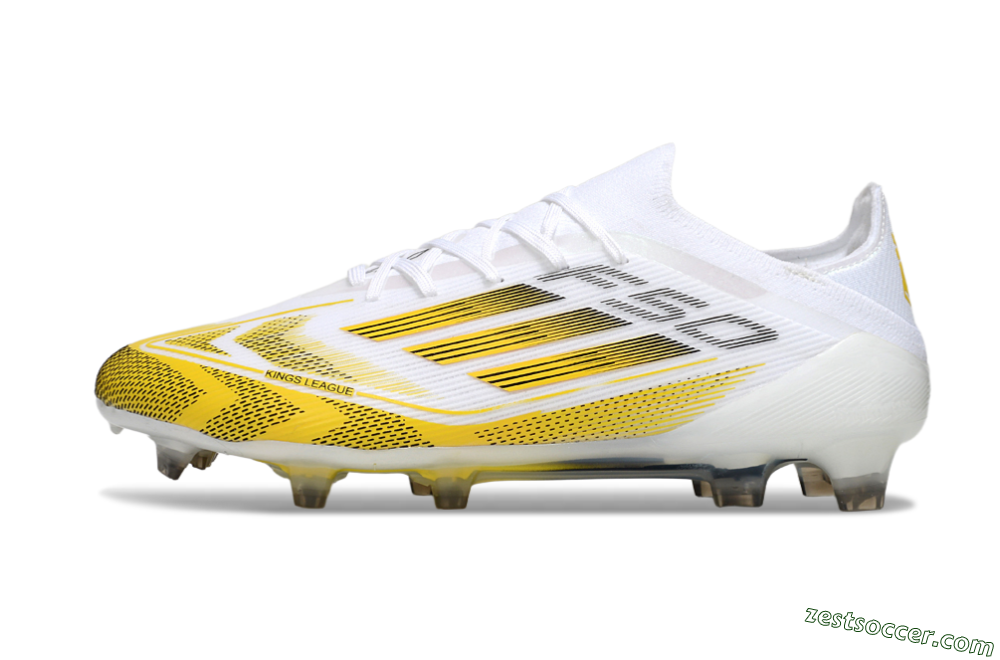 Adidas F50 Elite Kings League FG Low-Tops Soccer Cleats - White/Yellow/Black 2