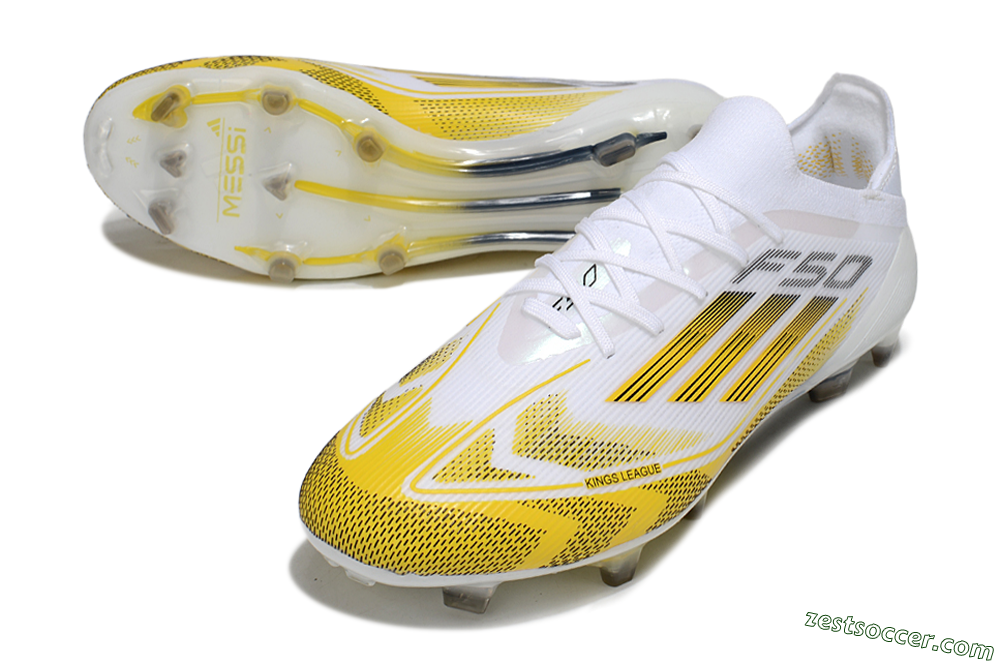 Adidas F50 Elite Kings League FG Low-Tops Soccer Cleats - White/Yellow/Black 3
