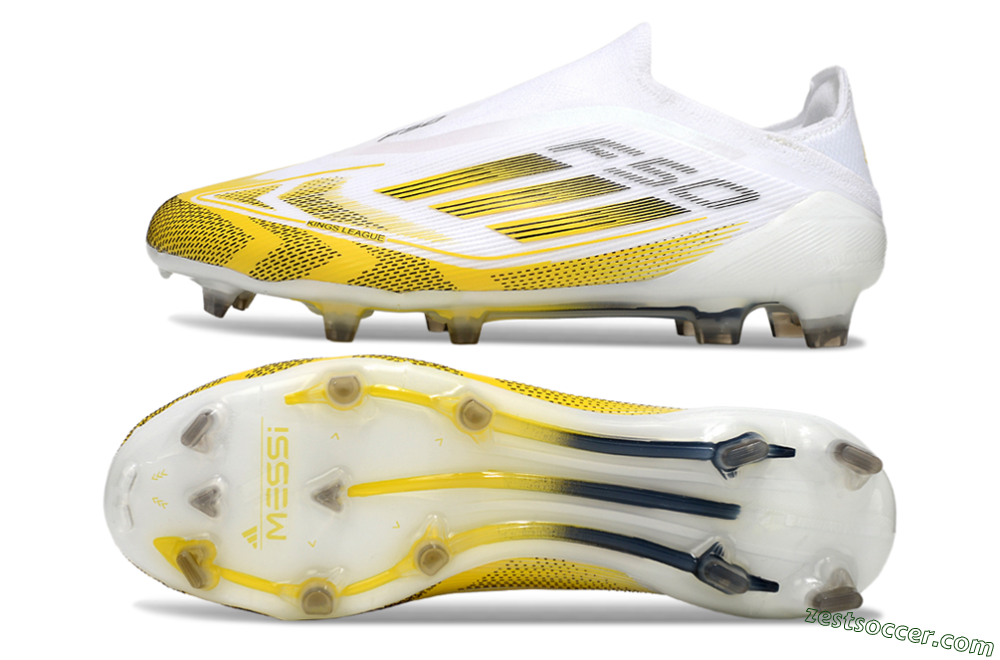 Adidas F50 Elite Kings League Laceless FG Low-Tops Soccer Cleats - White/Yellow/Black 1