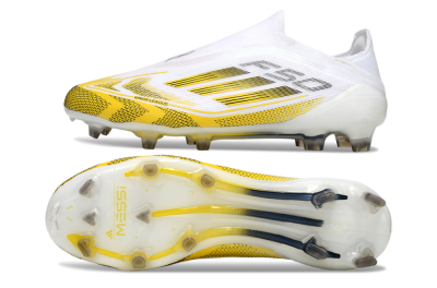 Adidas F50 Elite Kings League Laceless FG Low-Tops Soccer Cleats - White/Yellow/Black