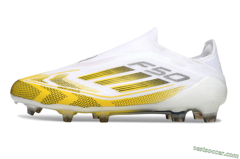 Adidas F50 Elite Kings League Laceless FG Low-Tops Soccer Cleats - White/Yellow/Black 2