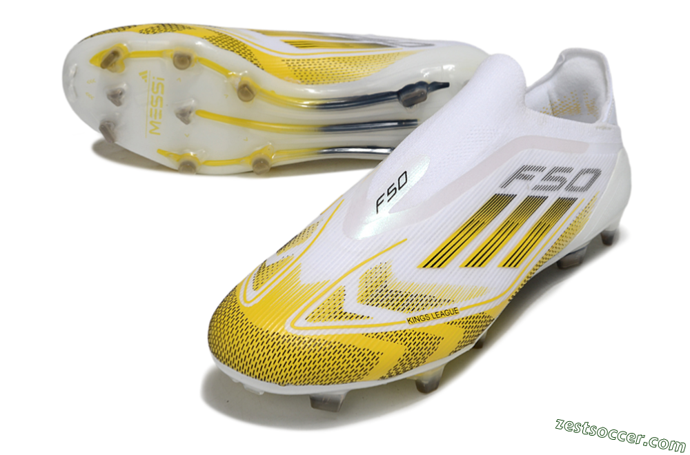 Adidas F50 Elite Kings League Laceless FG Low-Tops Soccer Cleats - White/Yellow/Black 3