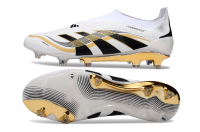 Adidas Predator Laceless Elite 25 FG Low-Tops Soccer Cleats - White/Black/Gold