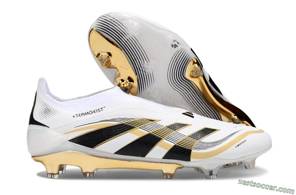 Adidas Predator Laceless Elite 25 FG Low-Tops Soccer Cleats - White/Black/Gold 0
