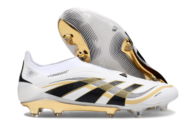 Adidas Predator Laceless Elite 25 FG Low-Tops Soccer Cleats - White/Black/Gold