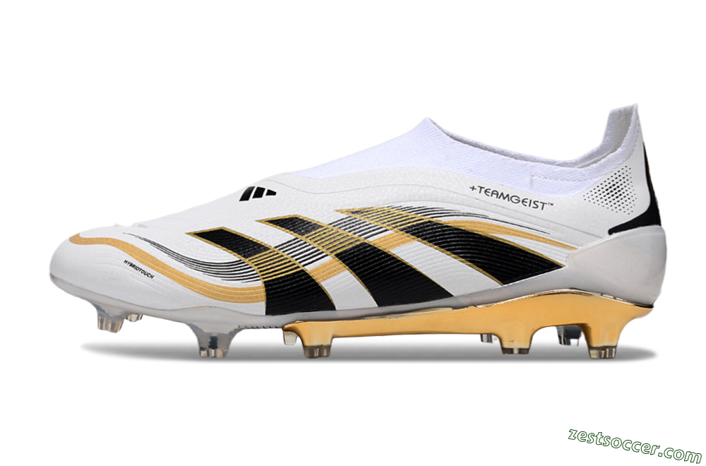 Adidas Predator Laceless Elite 25 FG Low-Tops Soccer Cleats - White/Black/Gold 2