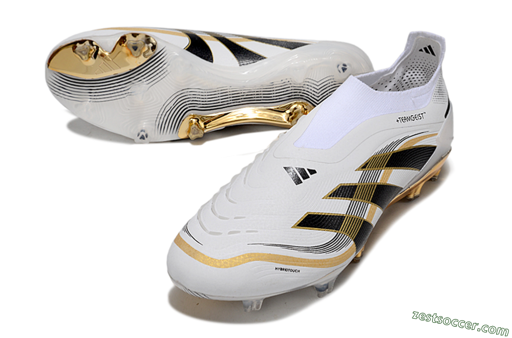 Adidas Predator Laceless Elite 25 FG Low-Tops Soccer Cleats - White/Black/Gold 3