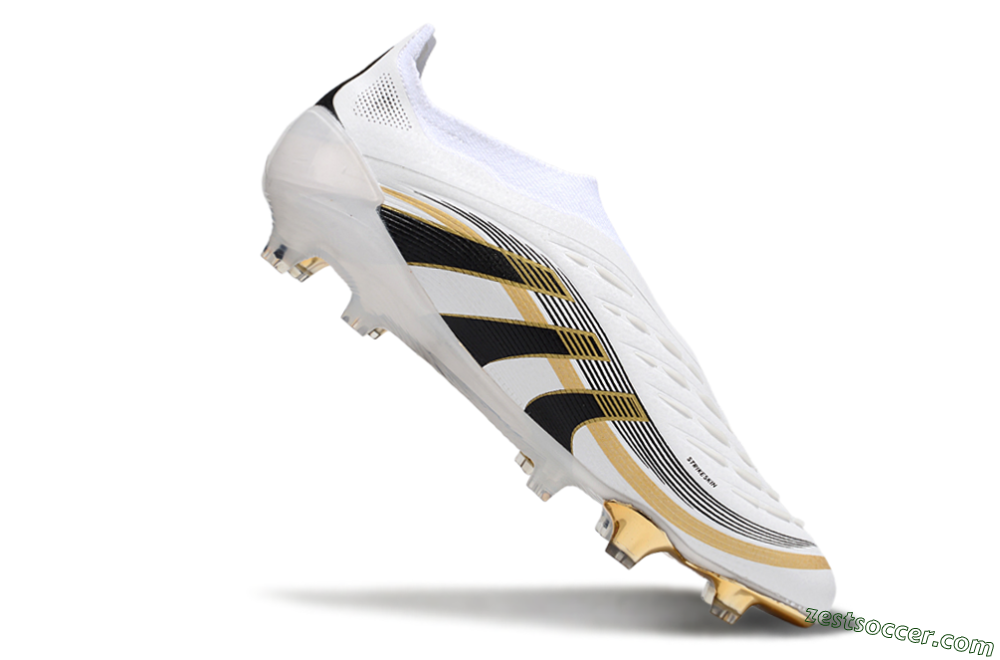 Adidas Predator Laceless Elite 25 FG Low-Tops Soccer Cleats - White/Black/Gold 4