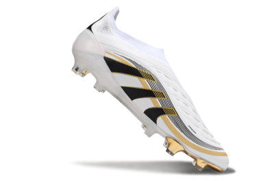 Adidas Predator Laceless Elite 25 FG Low-Tops Soccer Cleats - White/Black/Gold