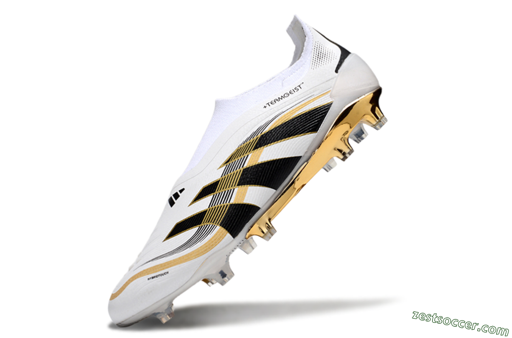 Adidas Predator Laceless Elite 25 FG Low-Tops Soccer Cleats - White/Black/Gold 5