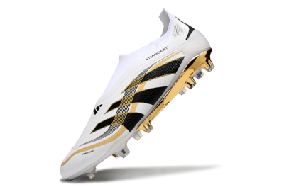 Adidas Predator Laceless Elite 25 FG Low-Tops Soccer Cleats - White/Black/Gold
