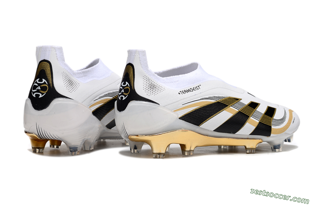 Adidas Predator Laceless Elite 25 FG Low-Tops Soccer Cleats - White/Black/Gold 6