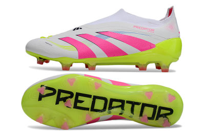 Adidas Predator Laceless Elite 25 FG Low-Tops Soccer Cleats - White/Pink/Yellow