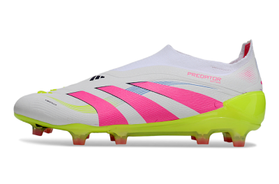 Adidas Predator Laceless Elite 25 FG Low-Tops Soccer Cleats - White/Pink/Yellow