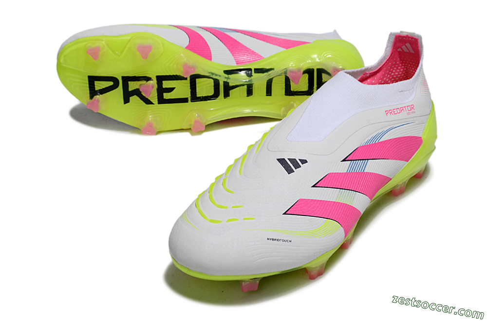 Adidas Predator Laceless Elite 25 FG Low-Tops Soccer Cleats - White/Pink/Yellow 3