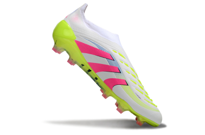 Adidas Predator Laceless Elite 25 FG Low-Tops Soccer Cleats - White/Pink/Yellow