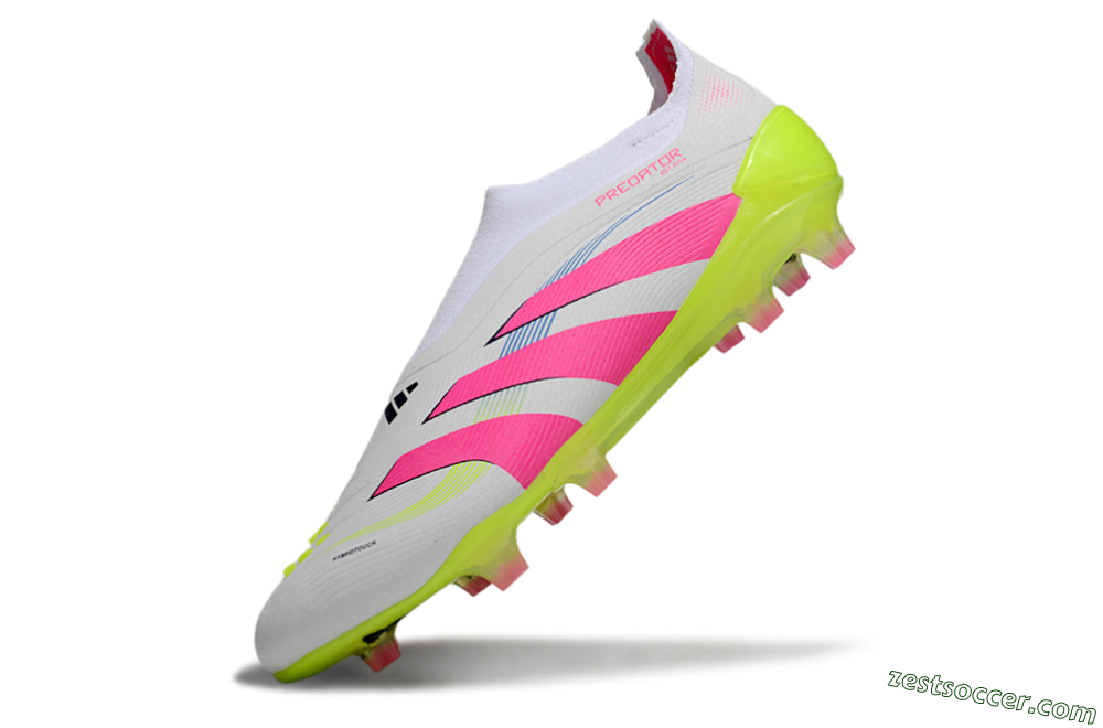 Adidas Predator Laceless Elite 25 FG Low-Tops Soccer Cleats - White/Pink/Yellow 5