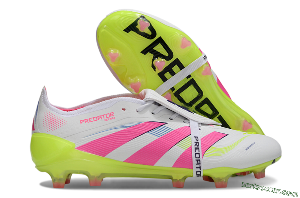 Adidas Predator Elite Foldover Tongue FG Low-Tops Soccer Cleats - White/Pink/Yellow 0