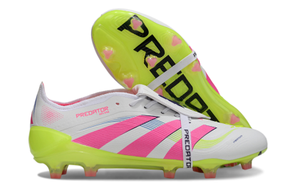 Adidas Predator Elite Foldover Tongue FG Low-Tops Soccer Cleats - White/Pink/Yellow