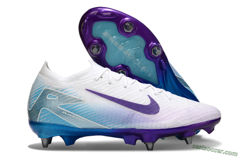 Nike Air Zoom Mercurial Vapor 16 Elite SG Low-Tops Soccer Cleats - White/Purple/Jade 0